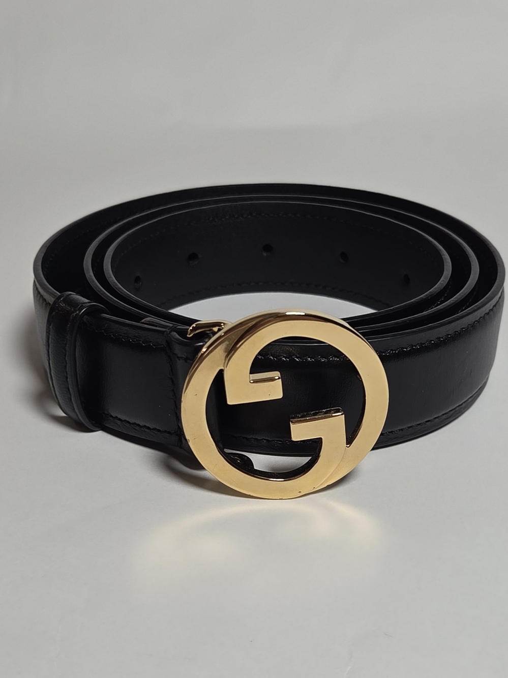 GUCCI Blondie Black Leather Belt with Double G Gold Buckle 85cm/34in